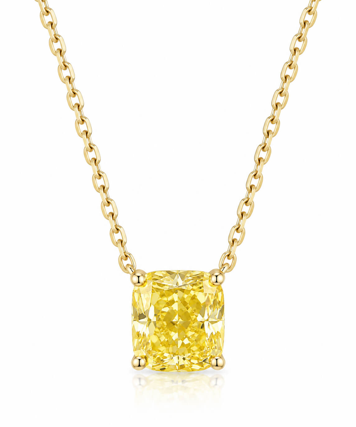 Cushion cut lab grown yellow diamond pendant necklace