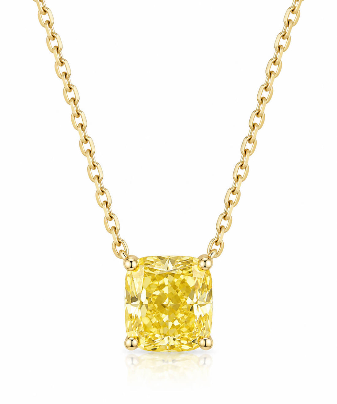 Cushion cut lab grown yellow diamond pendant necklace