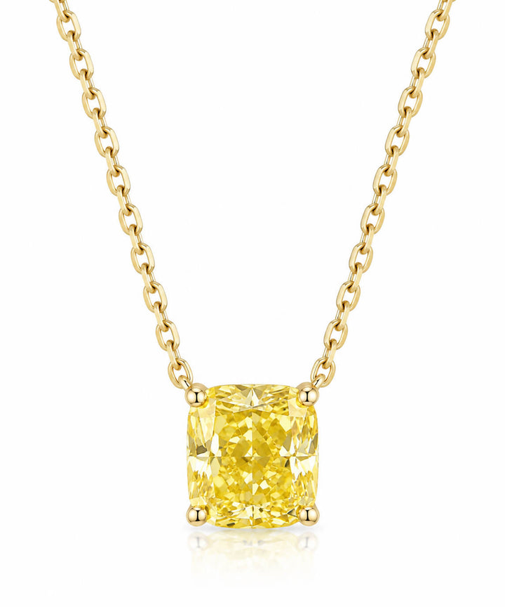 Cushion cut lab grown yellow diamond pendant necklace