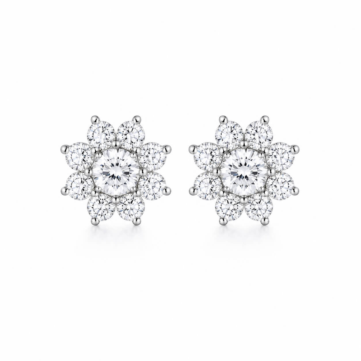 Eight-sided sunflower lab grown diamond earrings stud