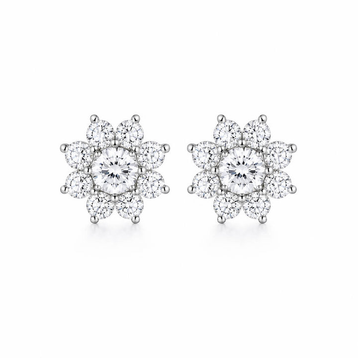 Eight-sided sunflower lab grown diamond earrings stud
