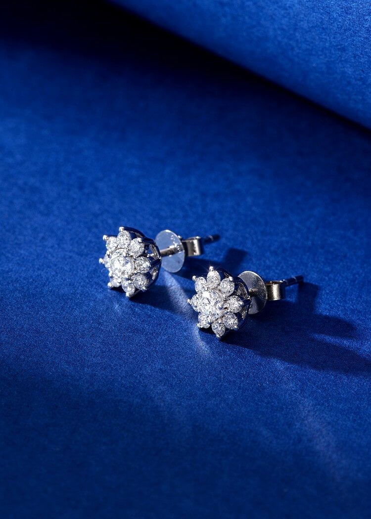 Eight-sided sunflower lab grown diamond earrings stud