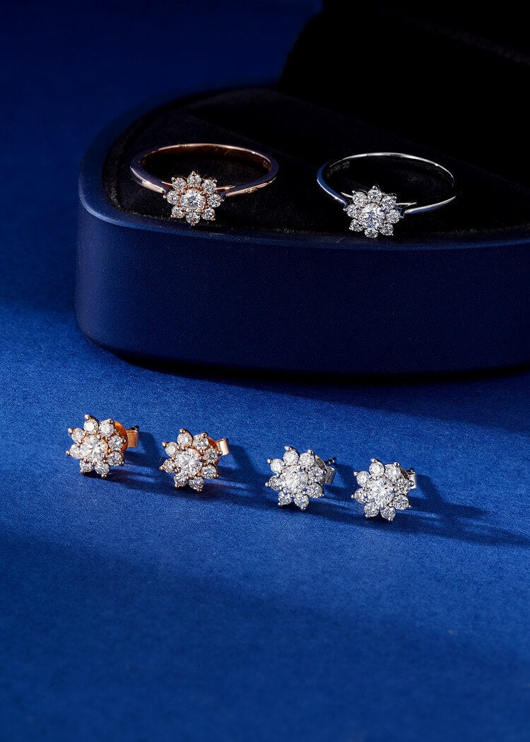 Eight-sided sunflower lab grown diamond earrings stud