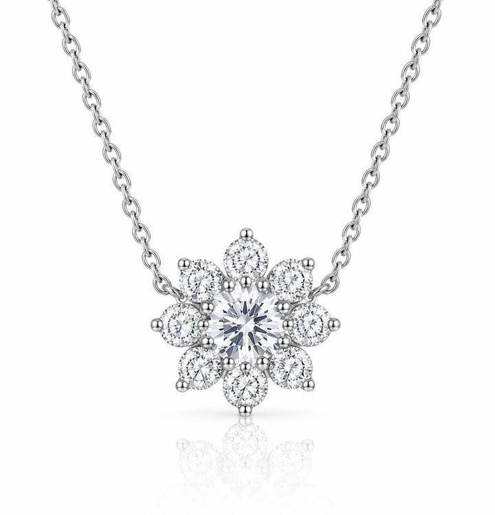Eight-sided sunflower round cut lab grown diamond necklace