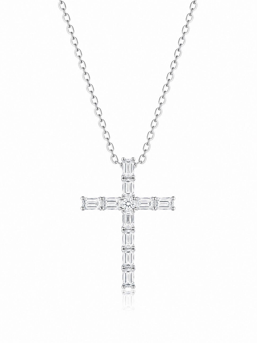 Emerald cut lab grown diamond cross pendant necklace
