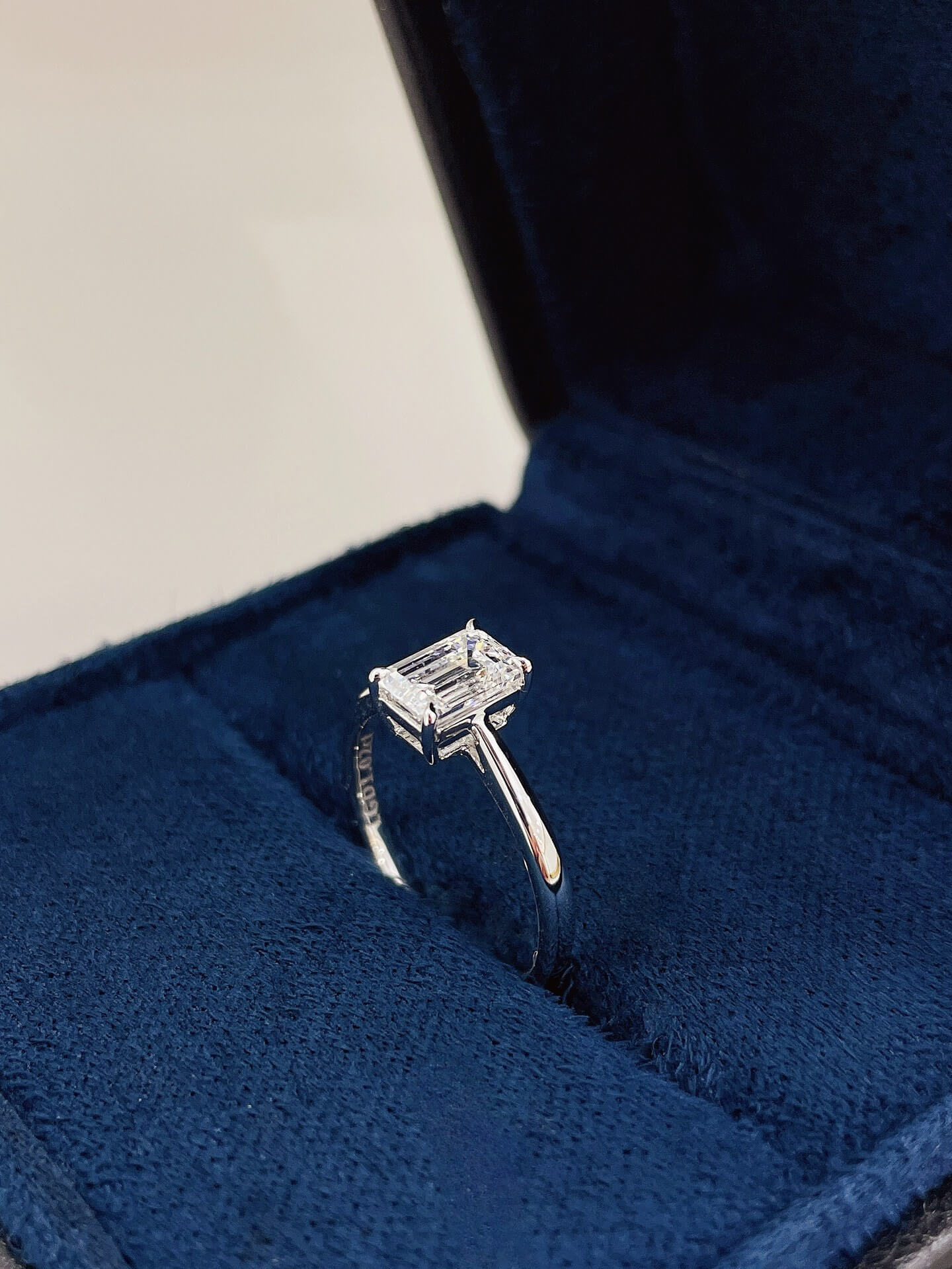 Emerald cut lab grown diamond engagement ring
