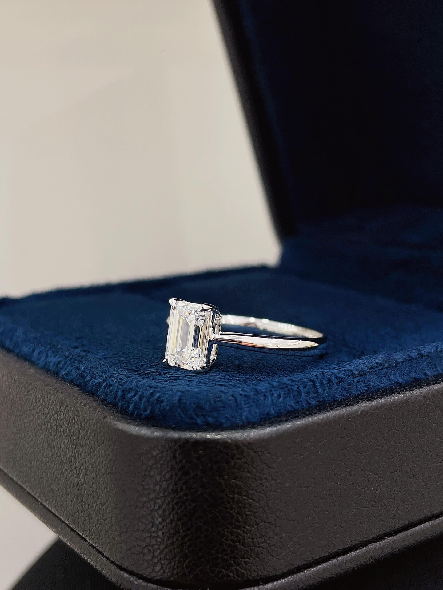 Emerald cut lab grown diamond engagement ring