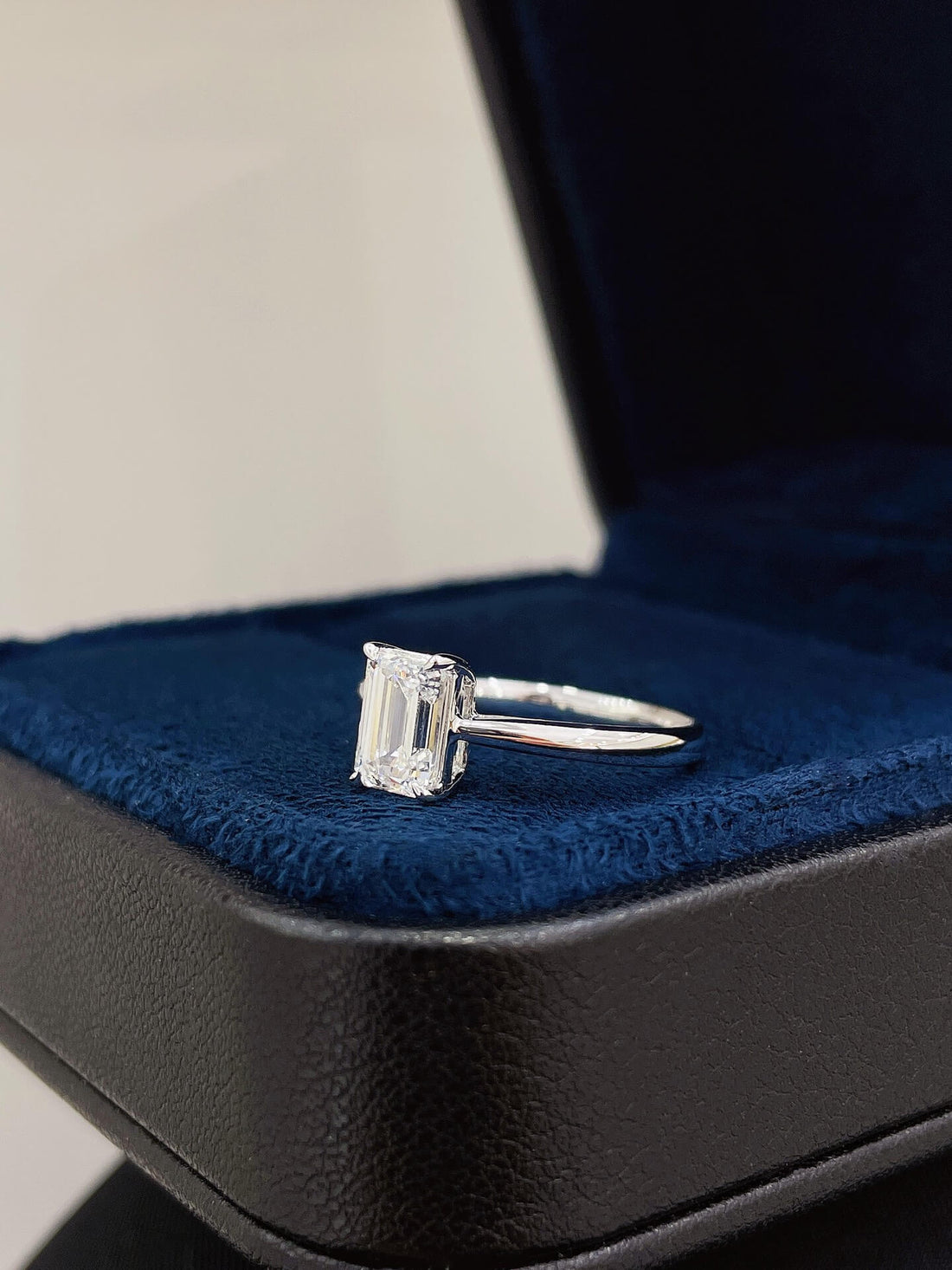 Emerald cut lab grown diamond engagement ring