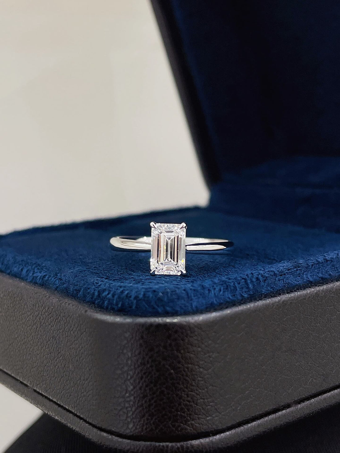 Emerald cut lab grown diamond engagement ring