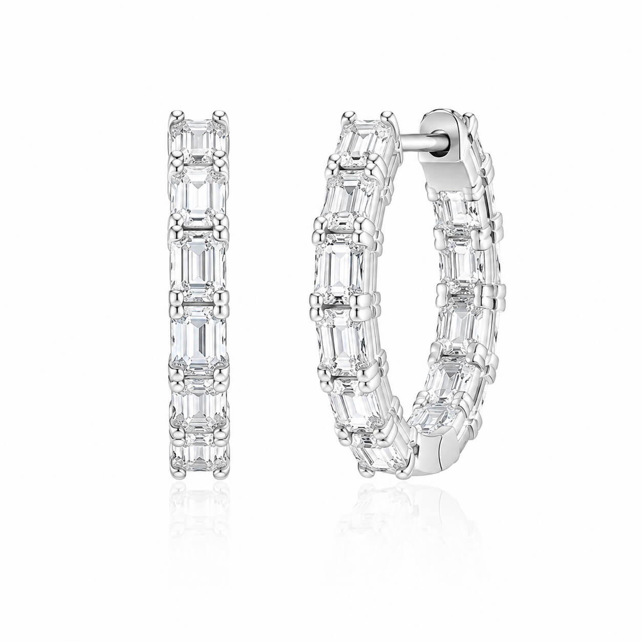 Emerald cut lab grown diamond hoop earrings