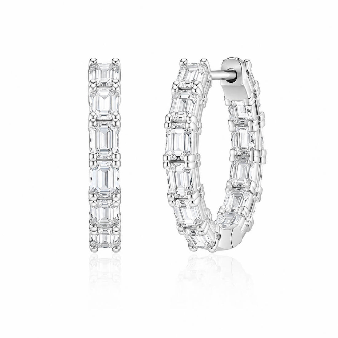 Emerald cut lab grown diamond hoop earrings