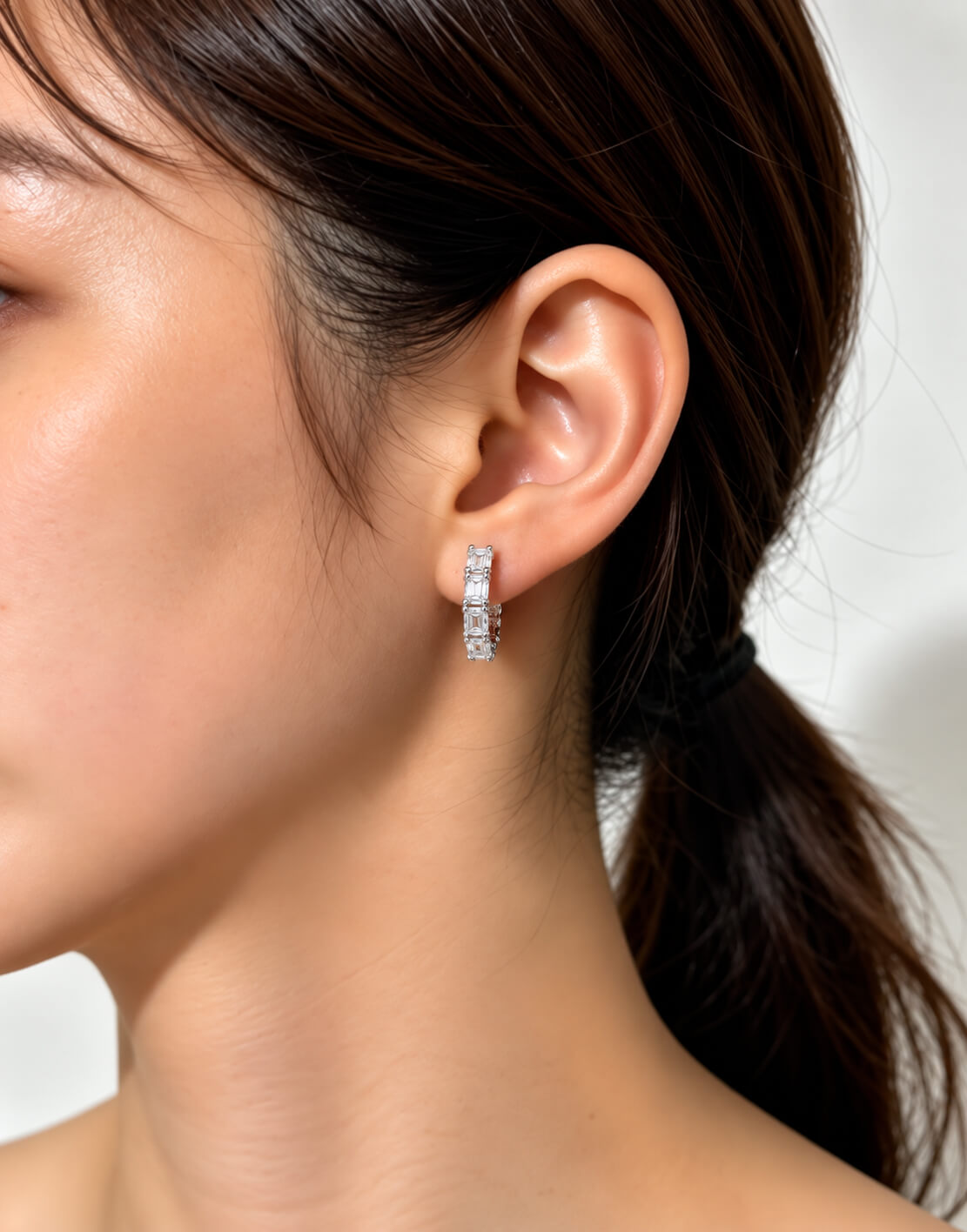 Emerald cut lab grown diamond hoop earrings