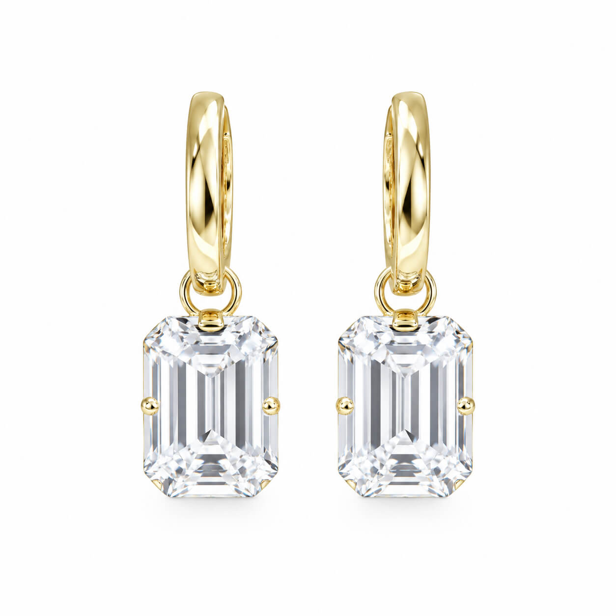 Emerald cut lab grown diamond hoop earrings