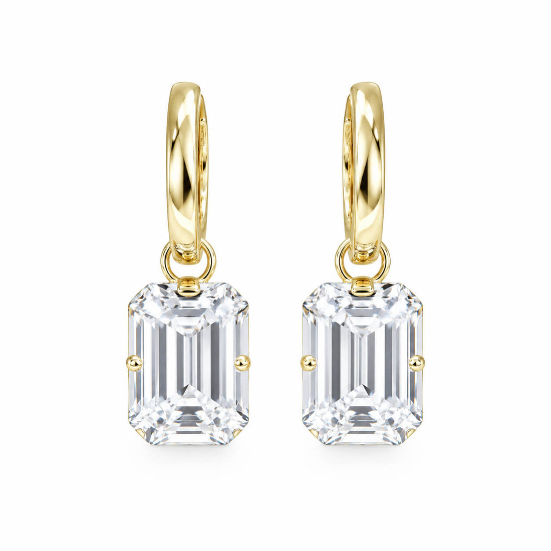 Emerald cut lab grown diamond hoop earrings
