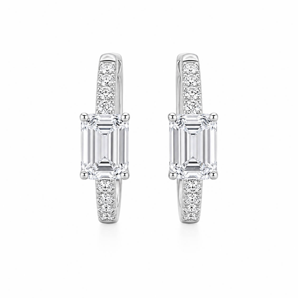 Emerald cut lab grown diamond huggie hoop earrings