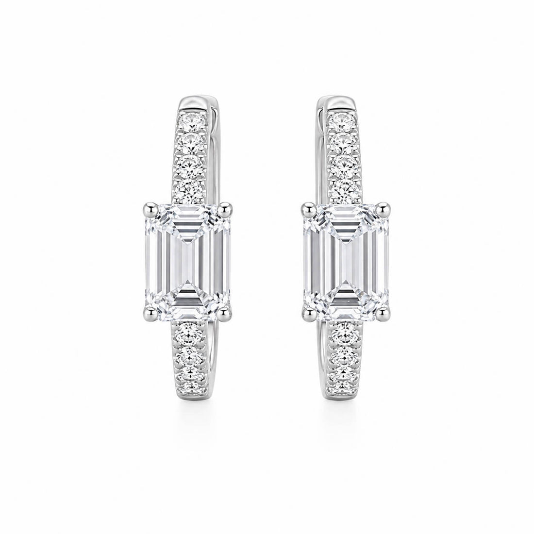 Emerald cut lab grown diamond huggie hoop earrings