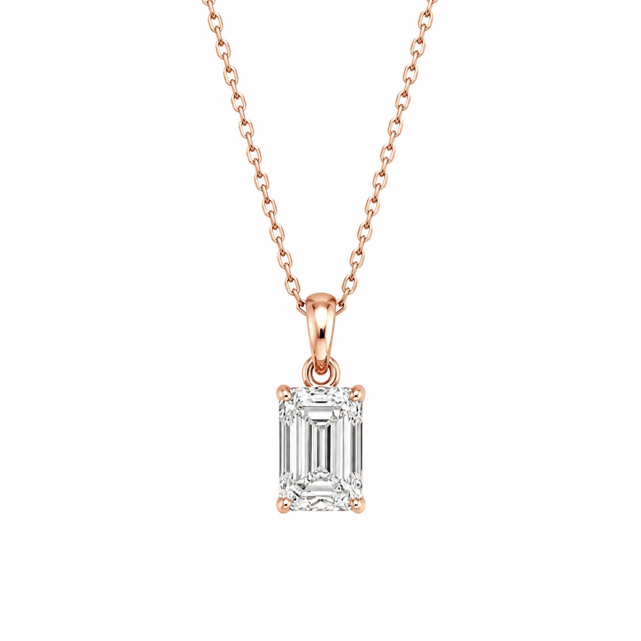 Emerald cut lab grown diamond pendant necklace