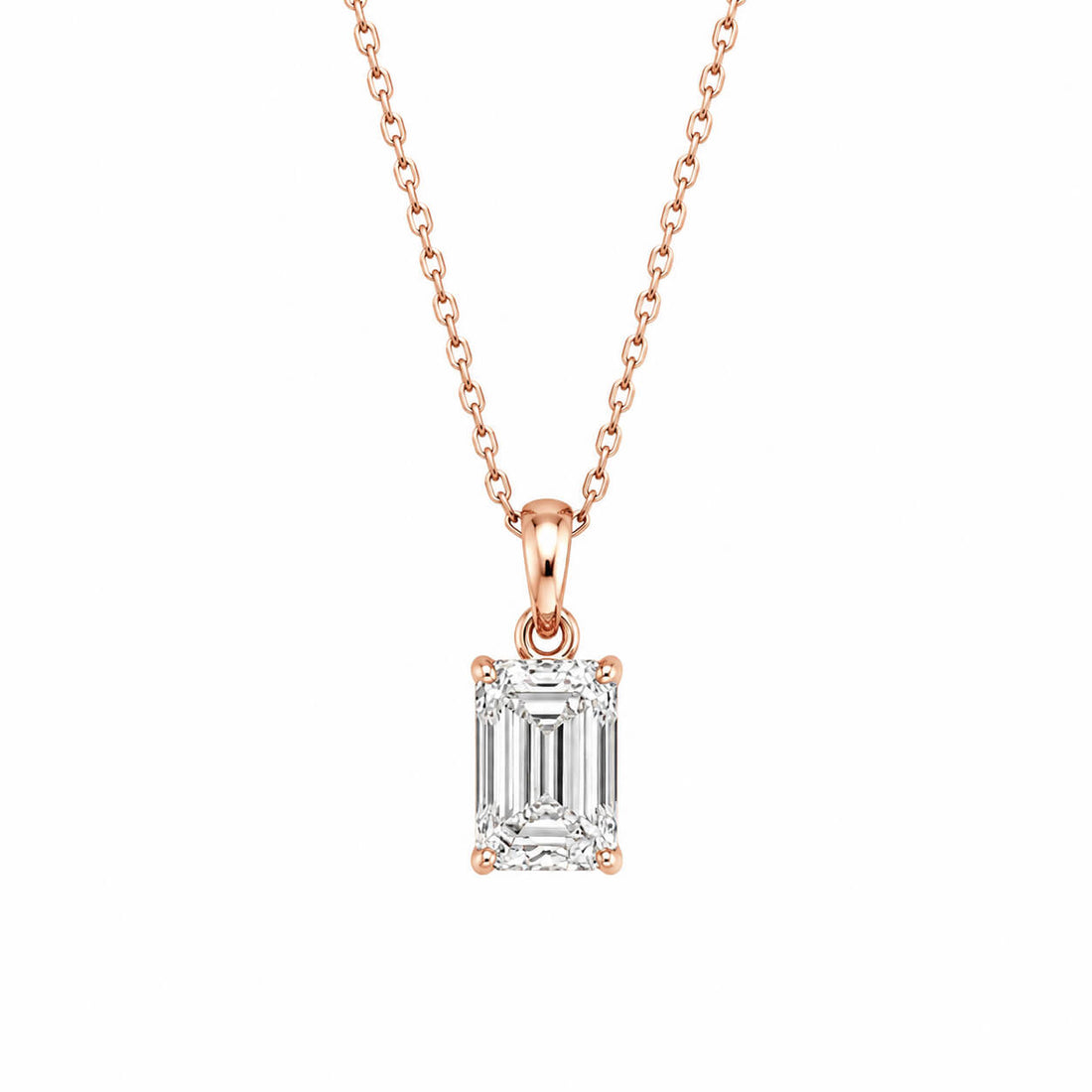 Emerald cut lab grown diamond pendant necklace