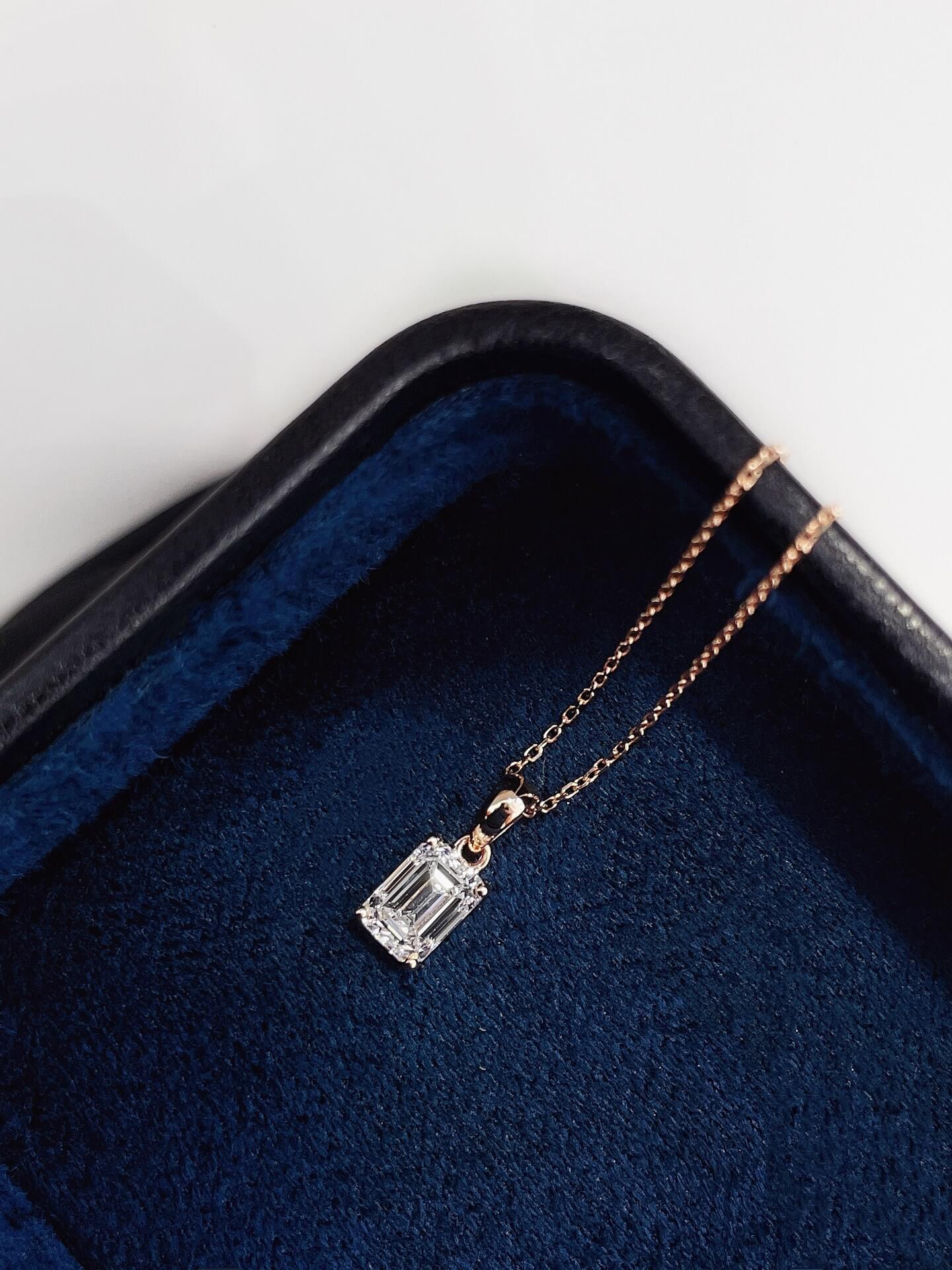 Emerald cut lab grown diamond pendant necklace