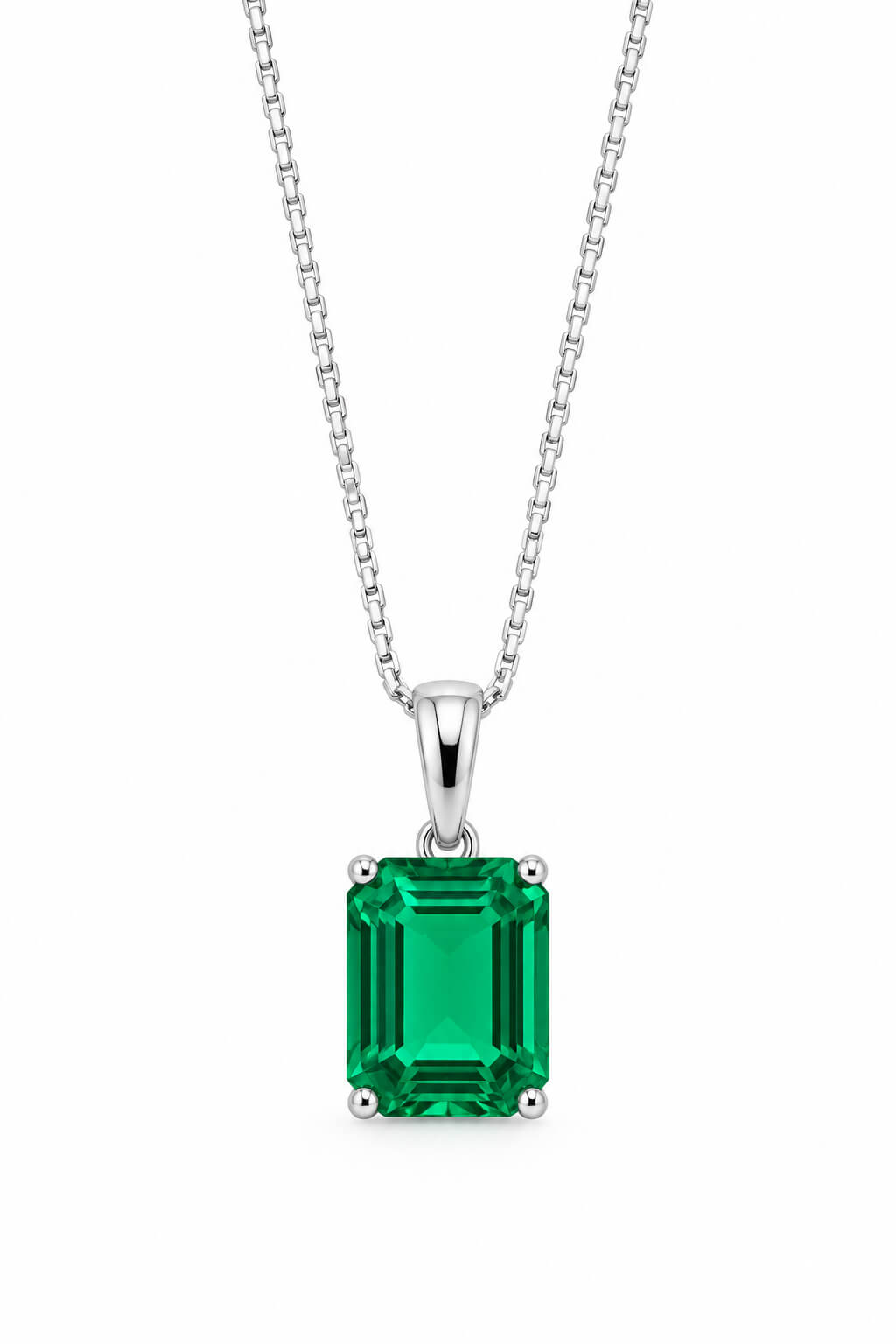 Emerald cut lab grown emerald pendant necklace