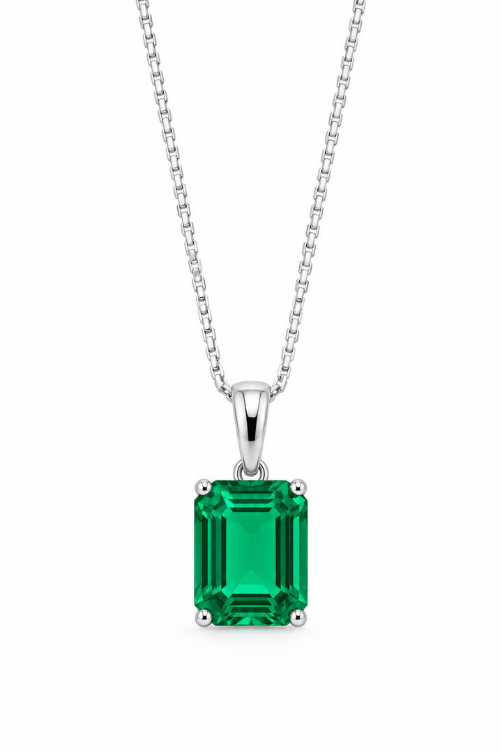 Emerald cut lab grown emerald pendant necklace