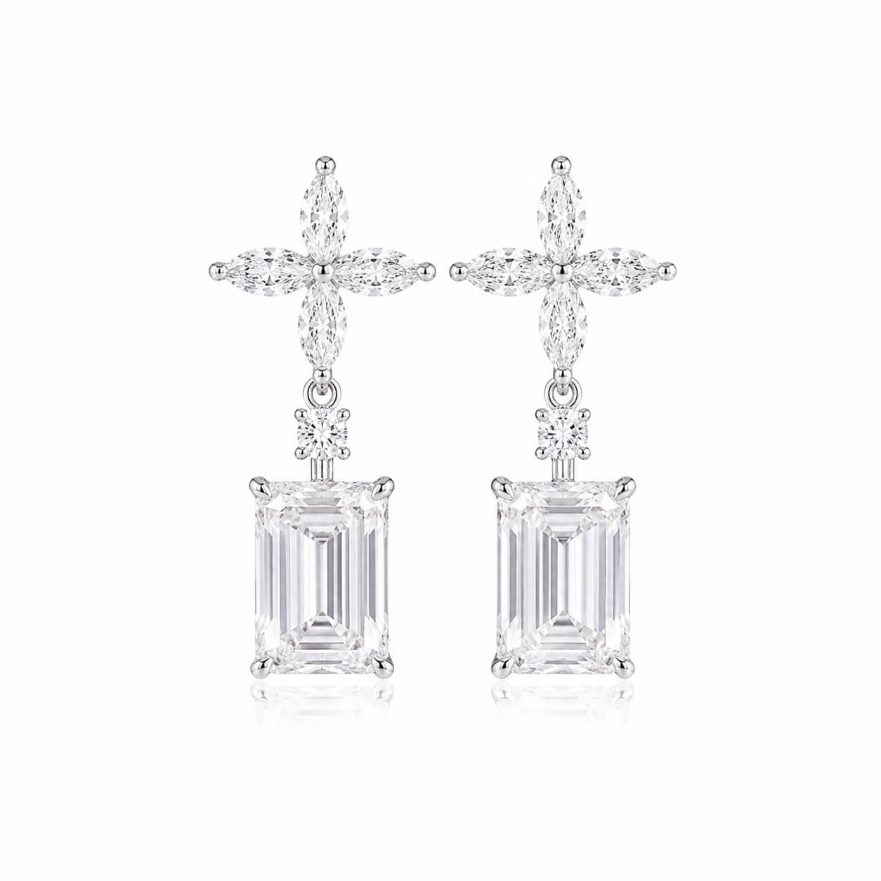 Emerald cut sunflower diamond earrings stud