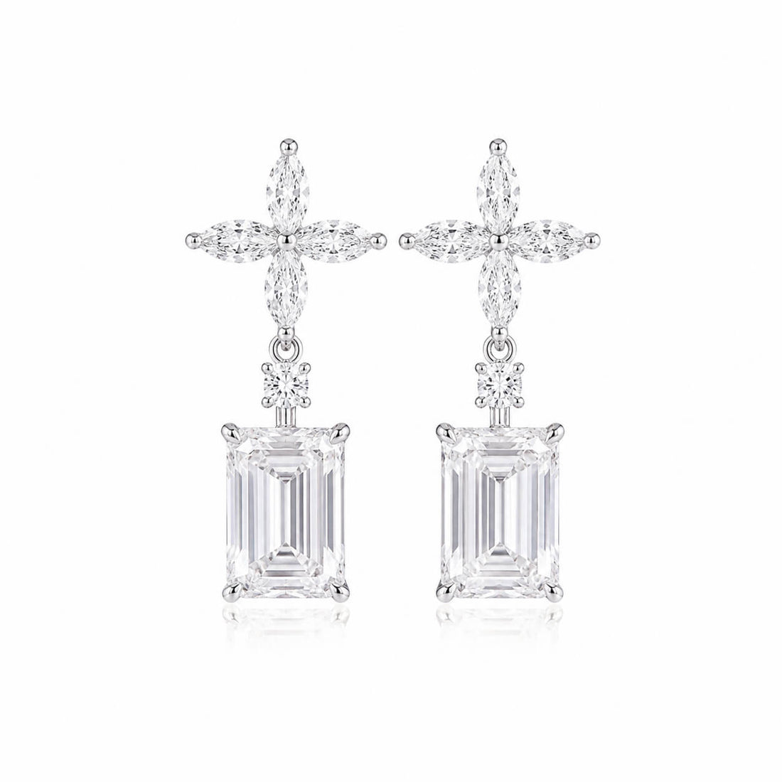 Emerald cut sunflower diamond earrings stud