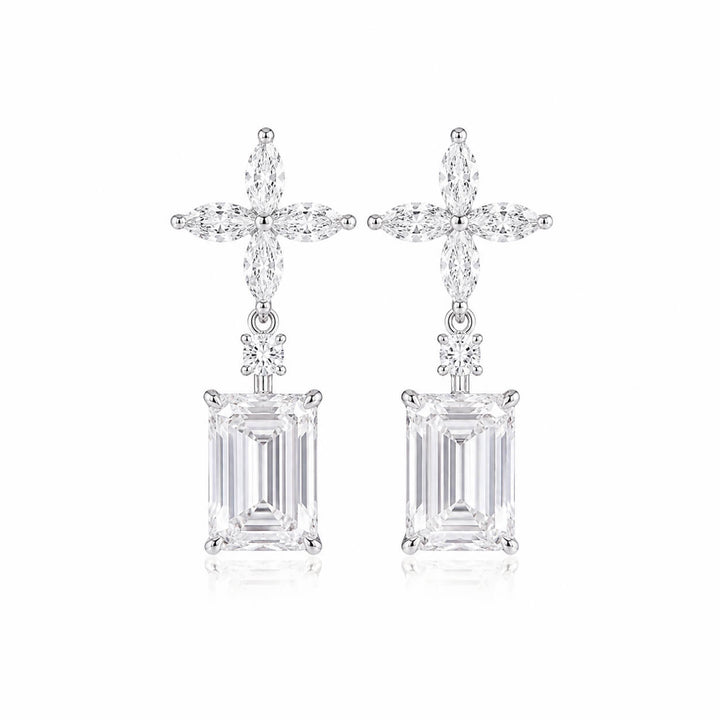 Emerald cut sunflower diamond earrings stud
