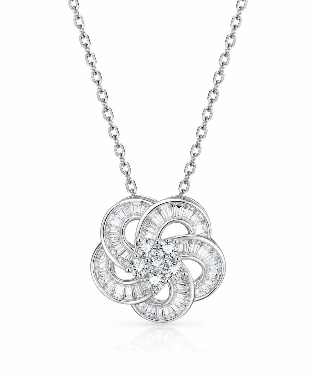 Five-petaled flower trapezoid round cut lab grown diamond necklace