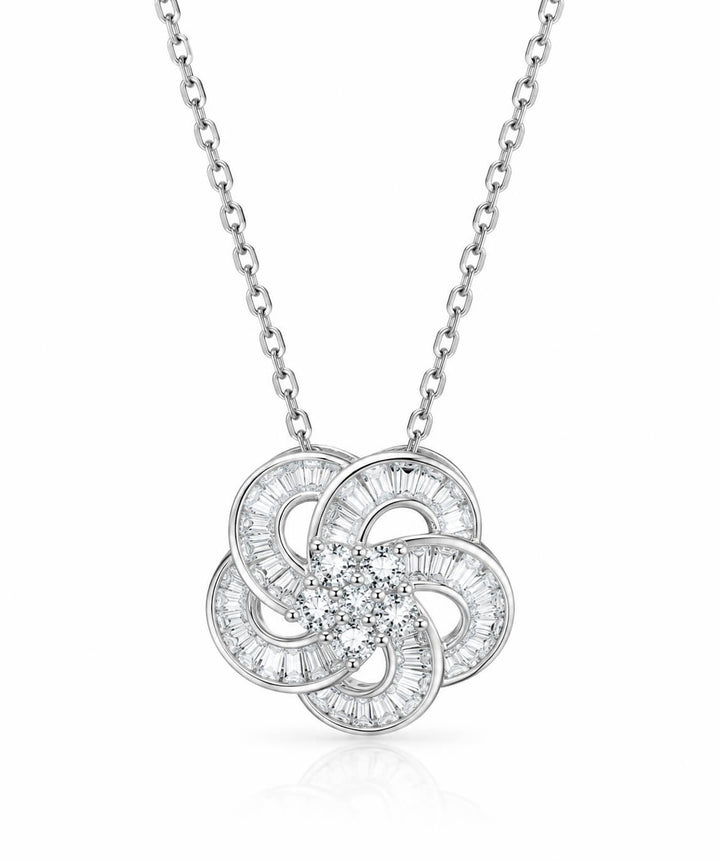 Five-petaled flower trapezoid round cut lab grown diamond necklace