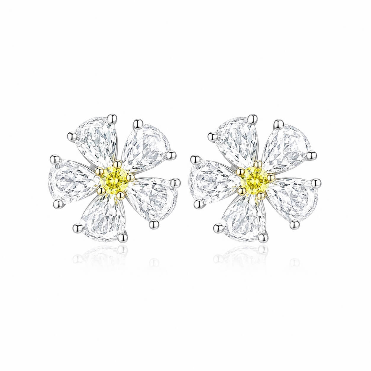 Flower design round cut lab grown yellow diamond earrings stud