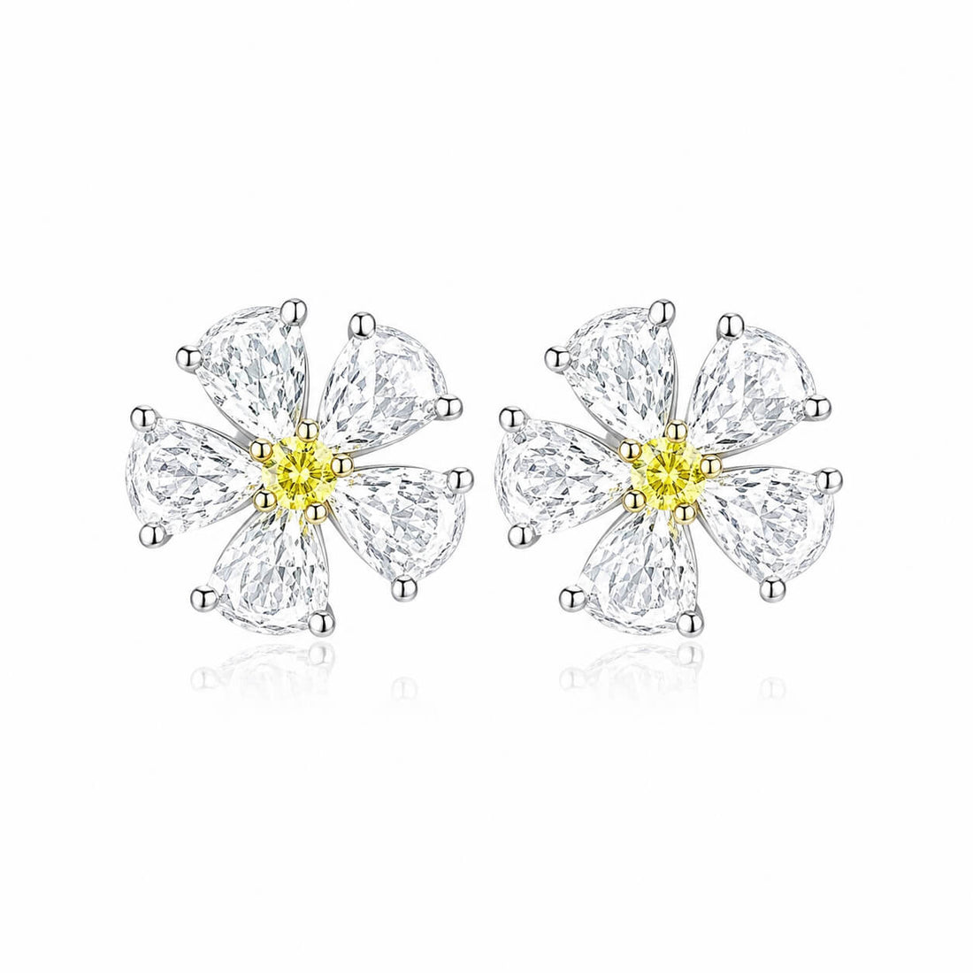 Flower design round cut lab grown yellow diamond earrings stud