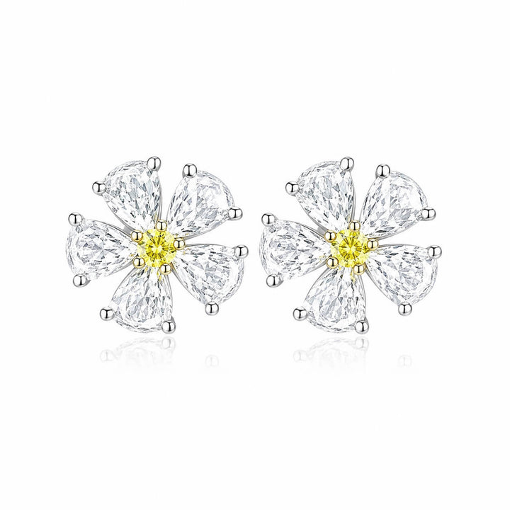 Flower design round cut lab grown yellow diamond earrings stud