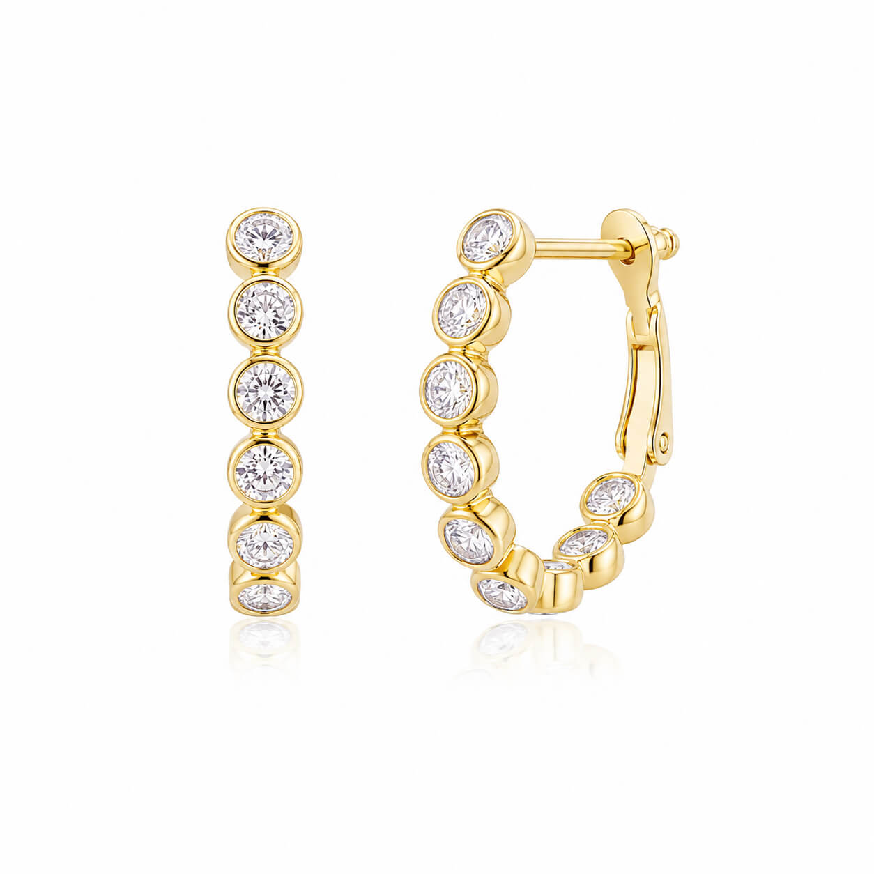 Full setting round cut lab grown diamond bubble hoop earrings