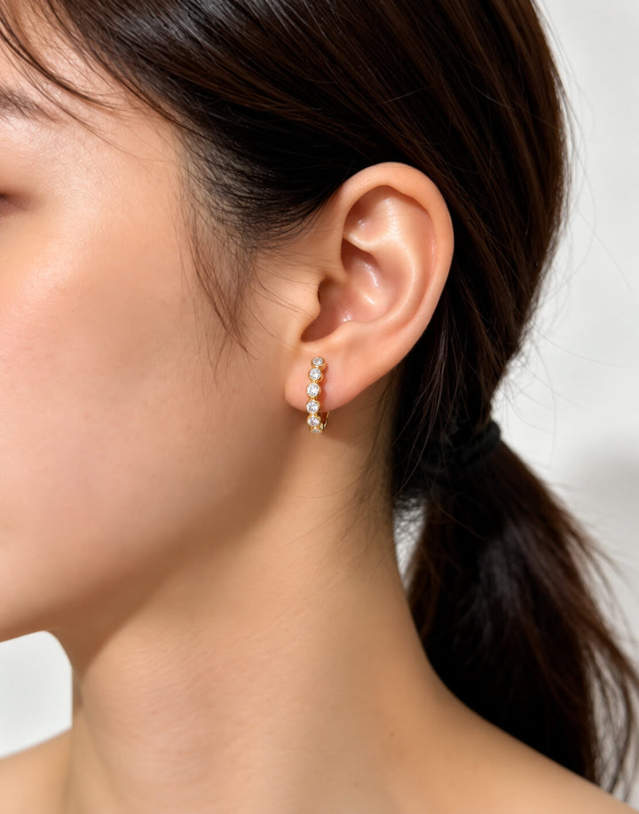 Full setting round cut lab grown diamond bubble hoop earrings