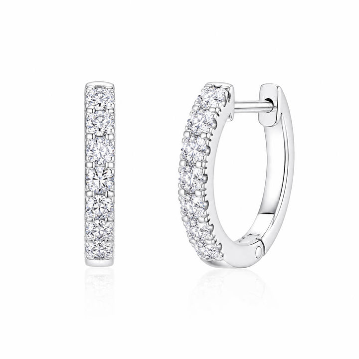 Full setting round cut lab grown diamond huggie hoop earrings