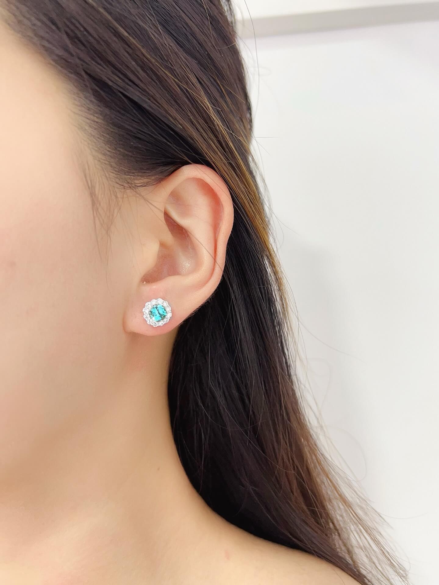 Halo setting cushion cut lab grown Paraiba earrings stud