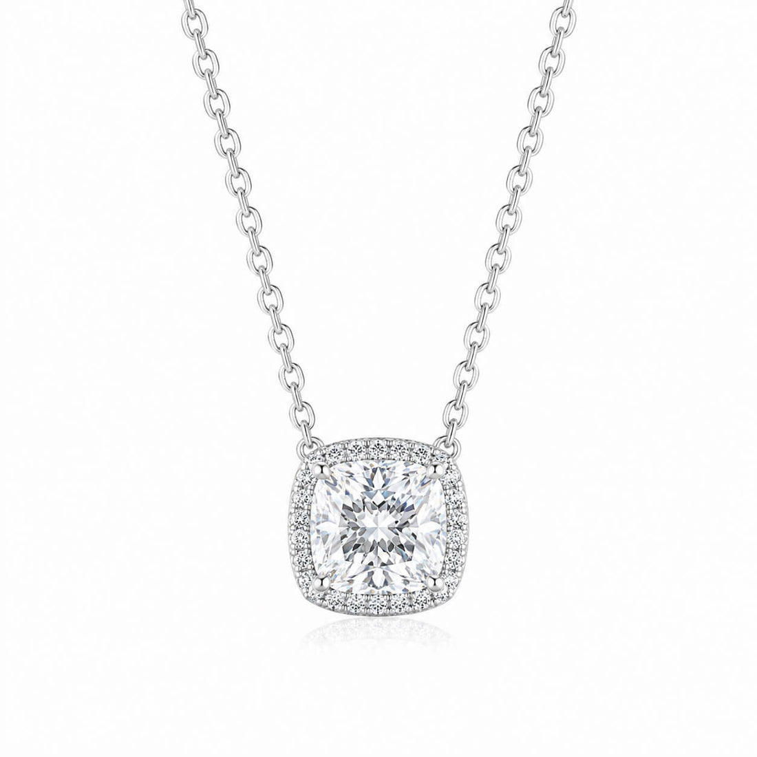 Halo setting cushion cut lab grown diamond pendant necklace
