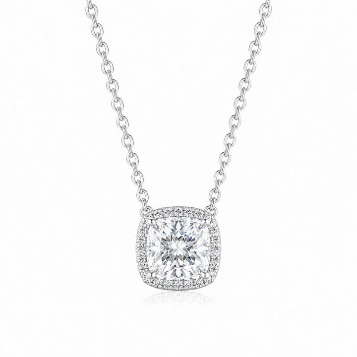 Halo setting cushion cut lab grown diamond pendant necklace