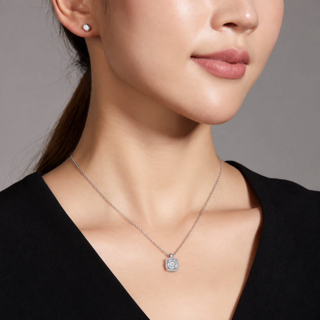 Halo setting cushion cut lab grown diamond pendant necklace