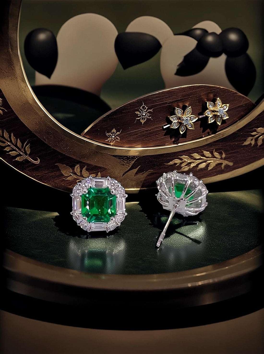 Halo setting cushion cut lab grown emerald earrings stud
