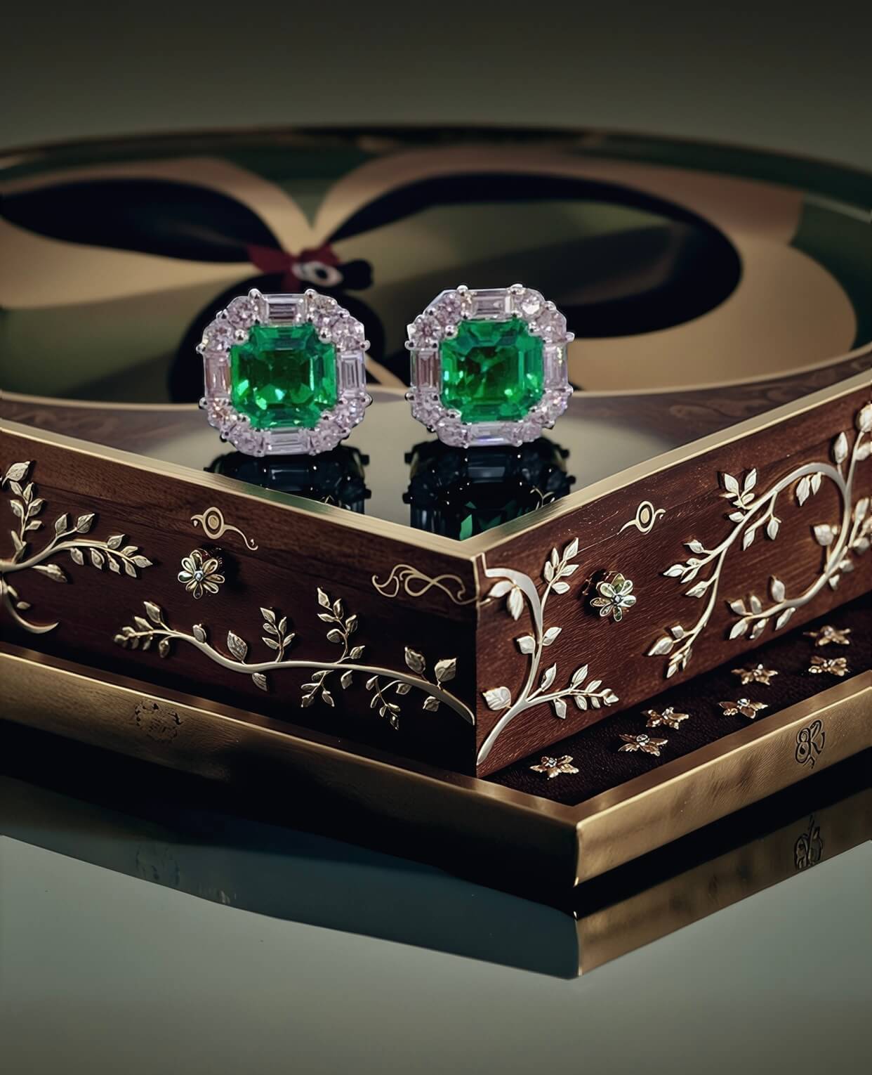 Halo setting cushion cut lab grown emerald earrings stud