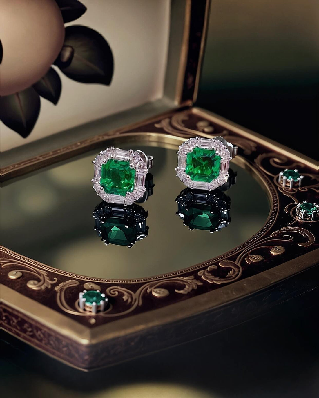 Halo setting cushion cut lab grown emerald earrings stud