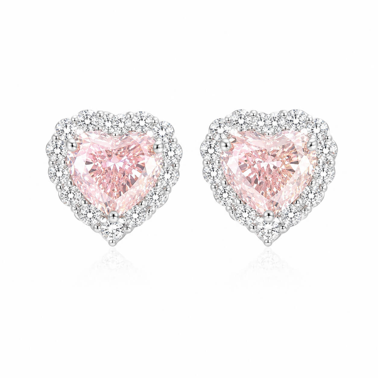 Halo setting heart cut lab grown diamond earrings stud