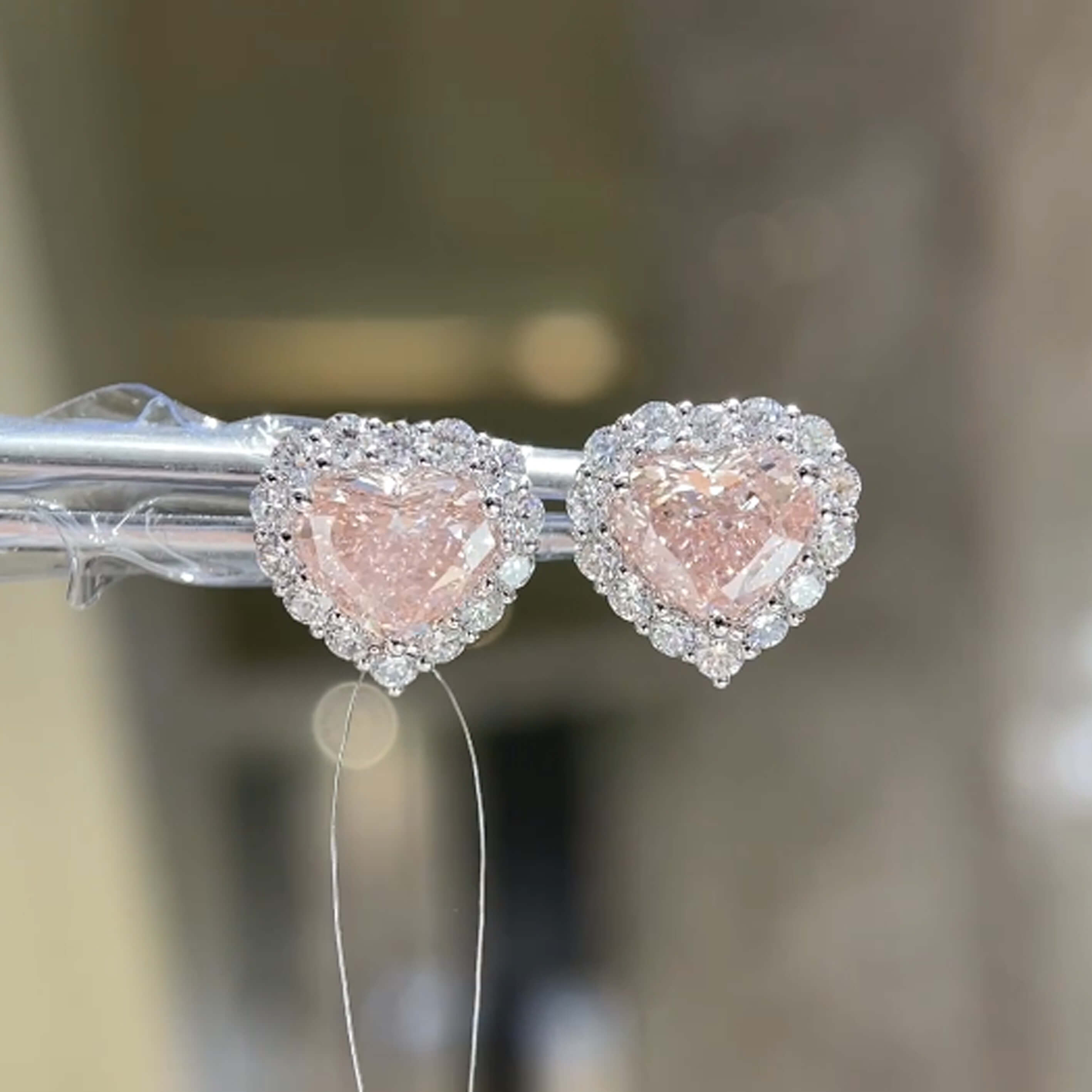 Halo setting heart cut lab grown diamond earrings stud