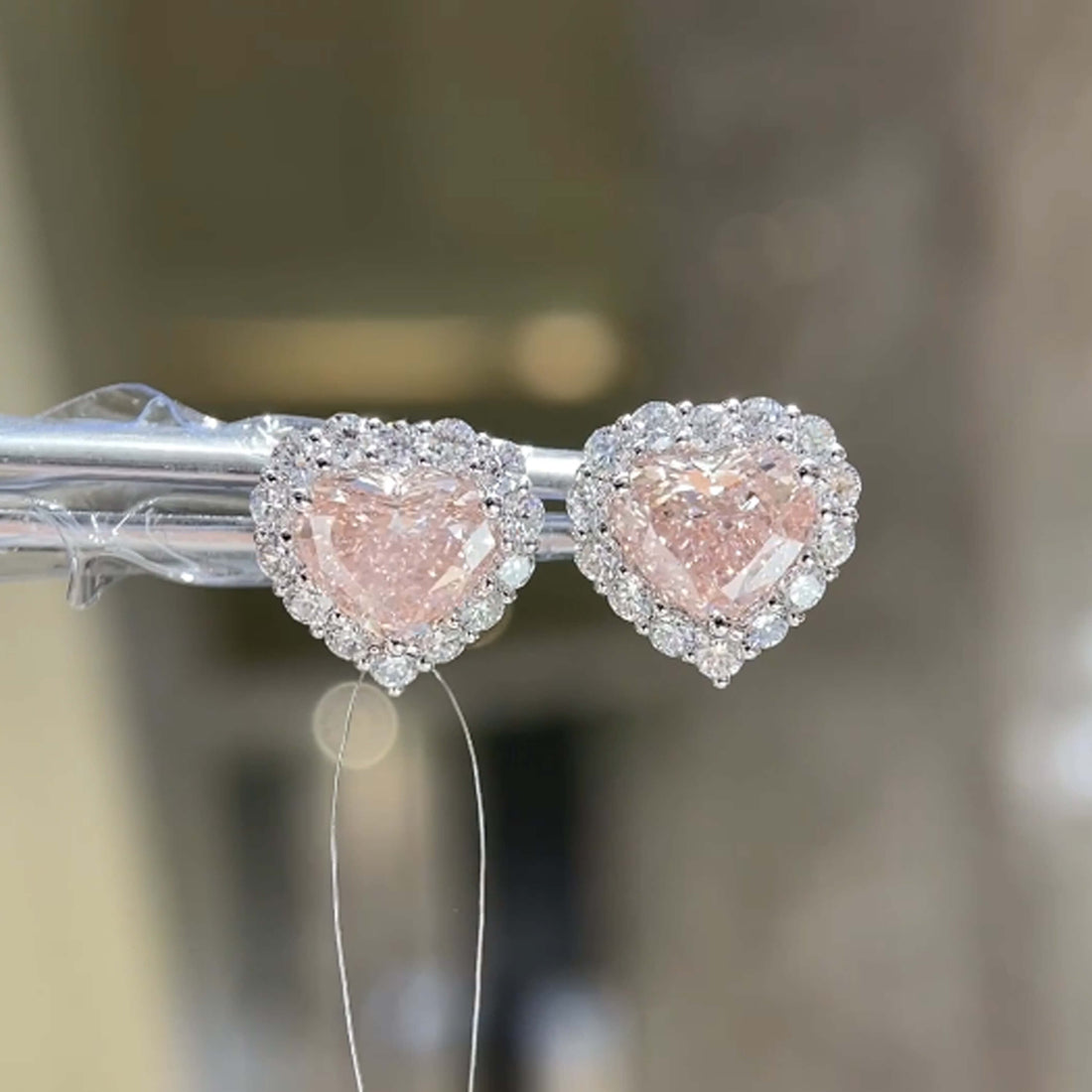 Halo setting heart cut lab grown diamond earrings stud