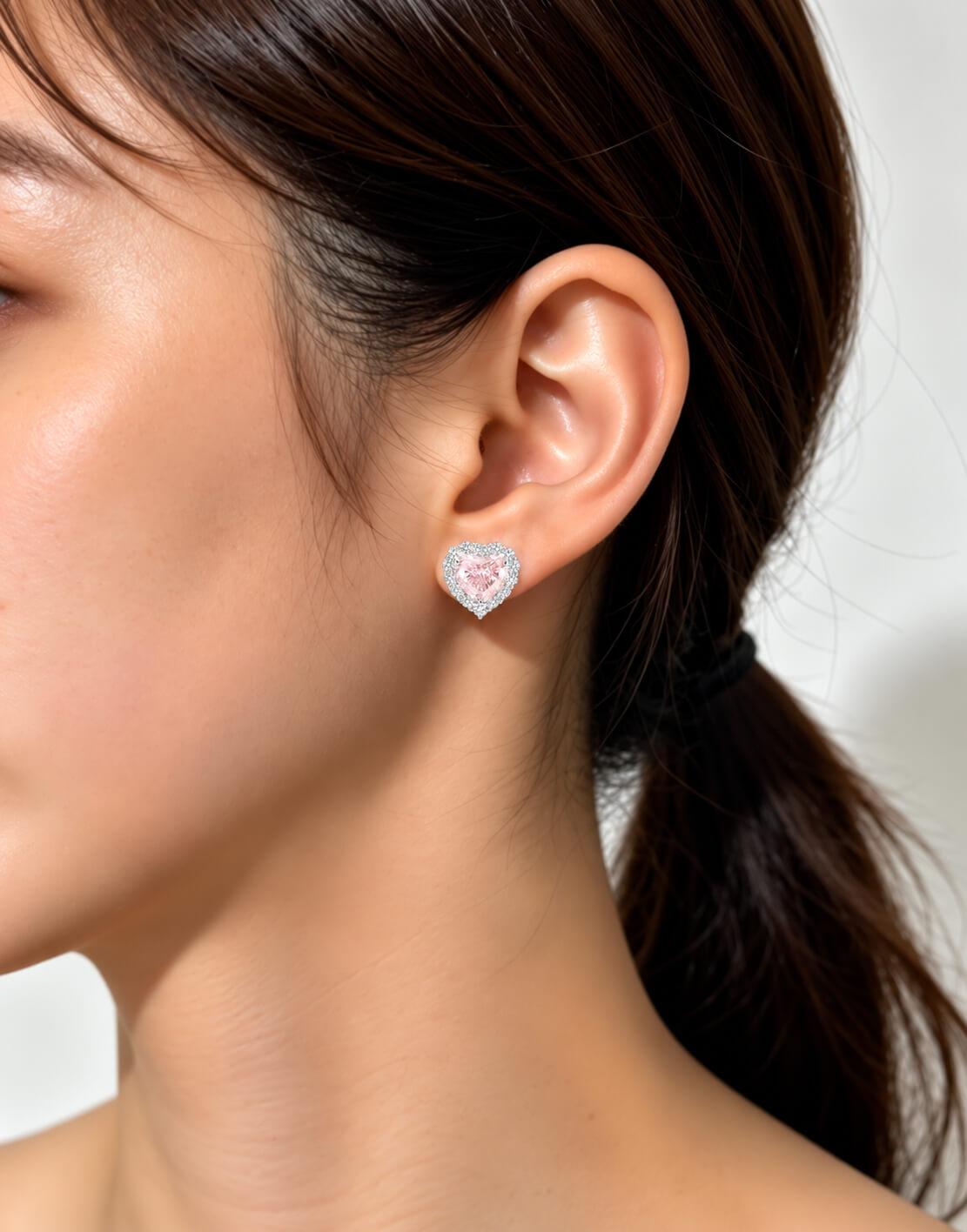 Halo setting heart cut lab grown diamond earrings stud