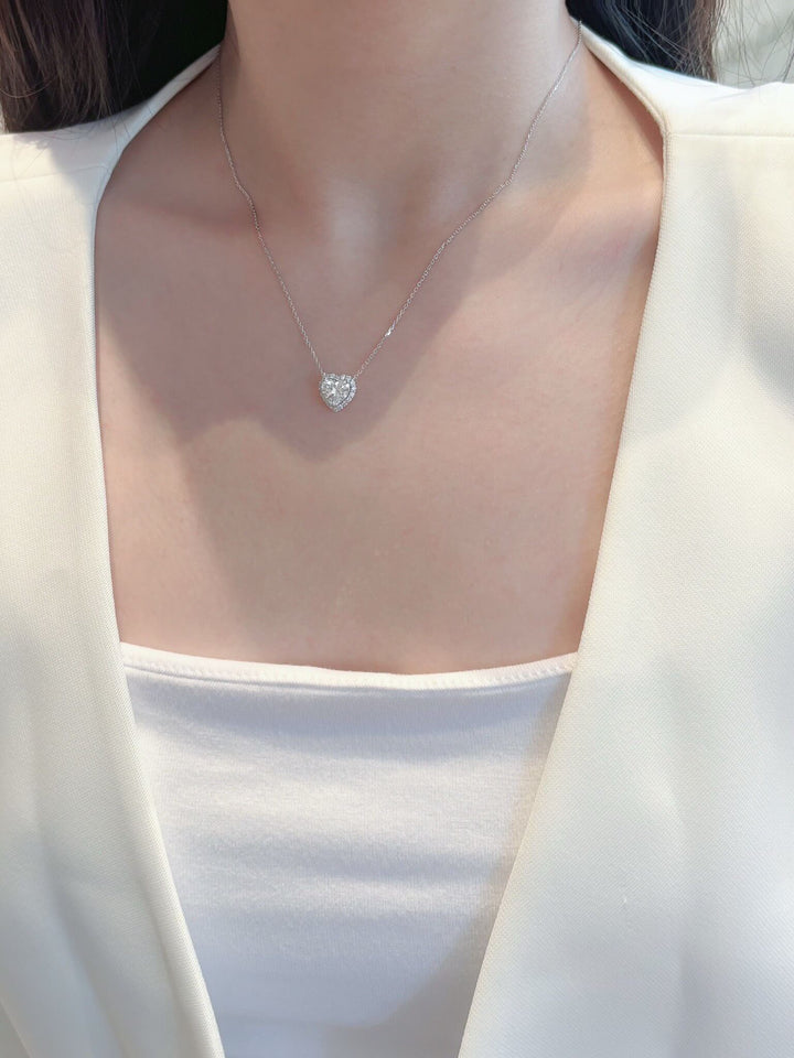 Halo setting heart cut lab grown diamond necklace