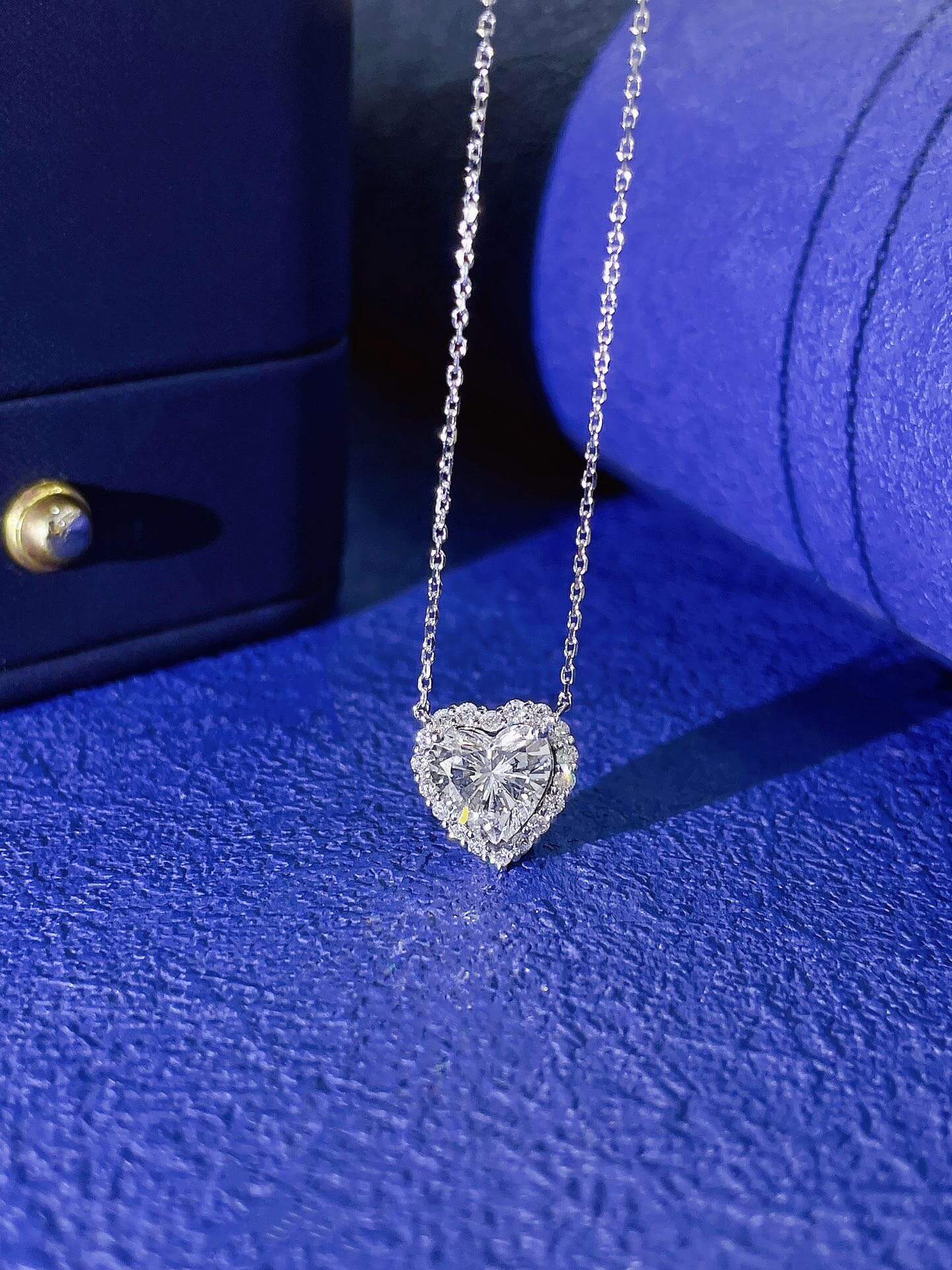 Halo setting heart cut lab grown diamond necklace