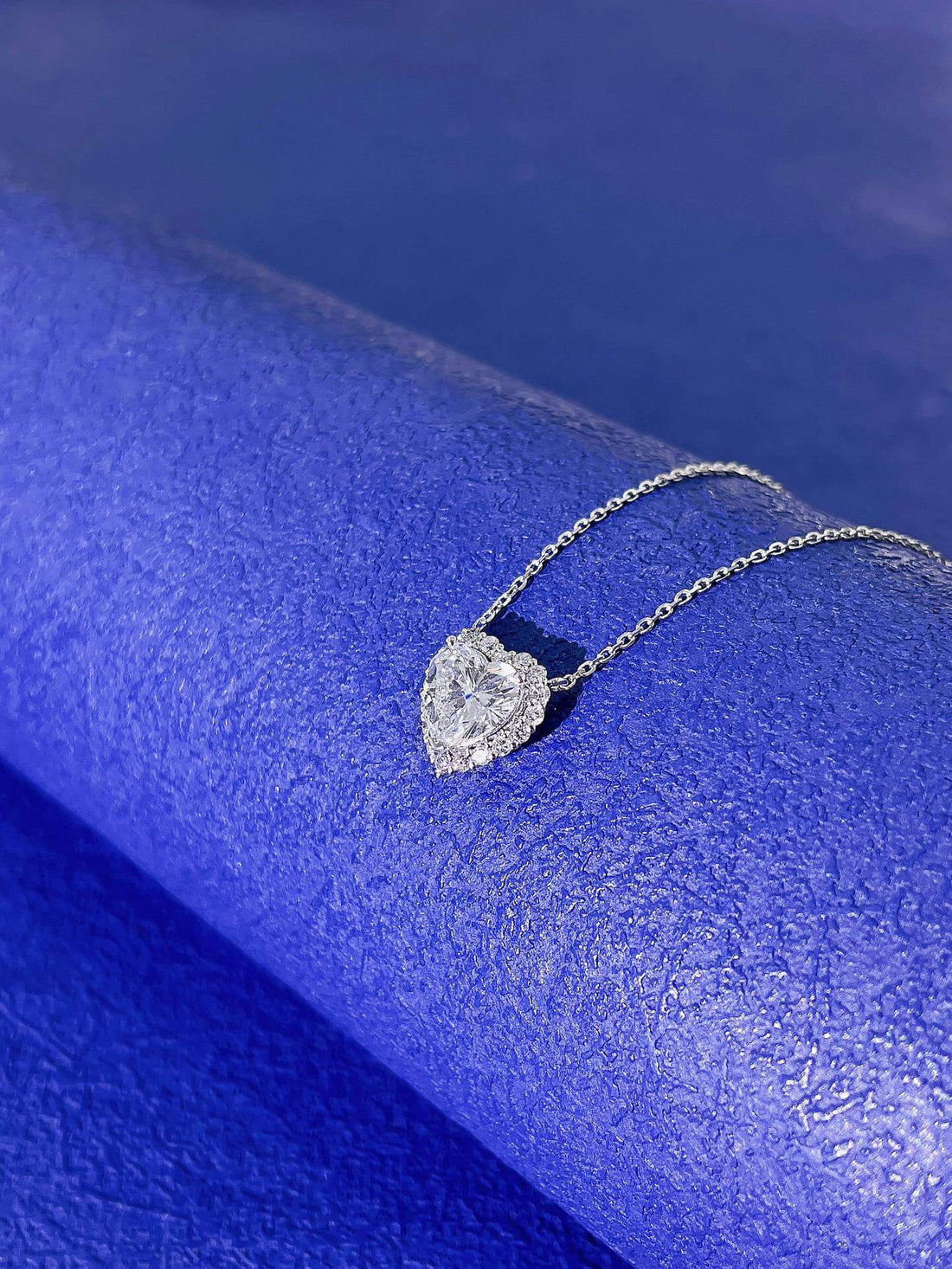 Halo setting heart cut lab grown diamond necklace